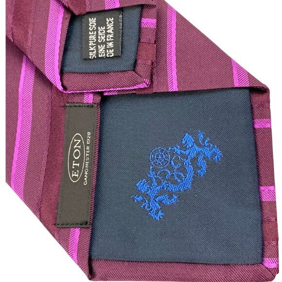 Vintage ETON Ganghester Shades of Red Silk Striped Repp Necktie Made in France - Picture 4 of 7